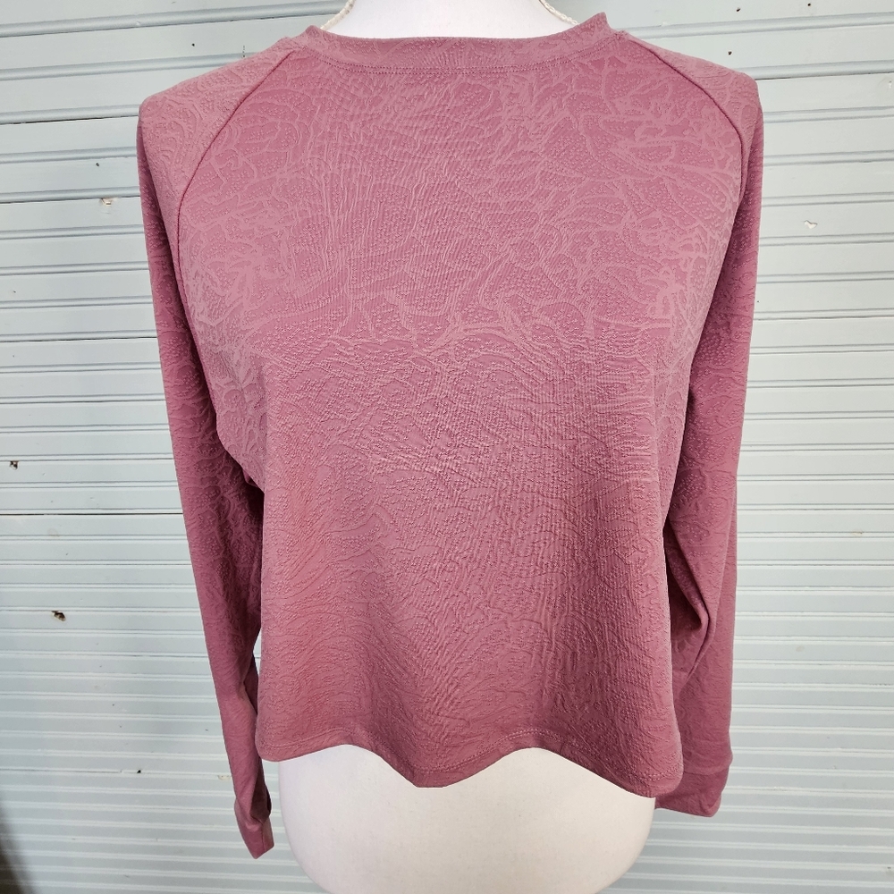 Move Theology Pink Rose Jacquard Oversized Long Sleeve Top Women's Size L